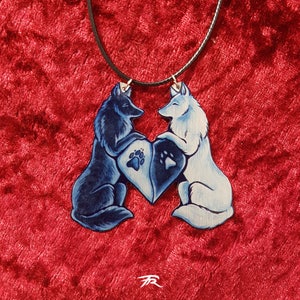 Black White Wolf Canine Dog Spiritual Duality Pair Bond Friendship Couple Valentine Metal Necklace Pendant image 2
