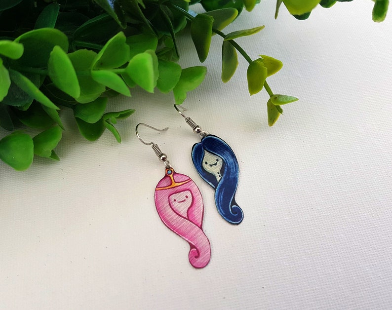 Princess Bubblegum Marceline Vampire Queen Adventure Time Cartoon Cute Kawaii Asymmetrical Metal Dangle Earrings image 1