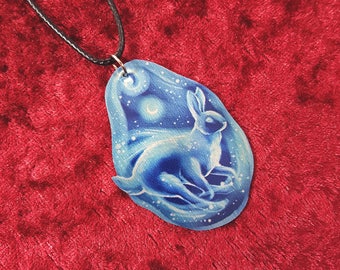 Harry Potter Inspired Hare Rabbit Patronus Charm Luna Lovegood Totem Spirit Animal Guide Blue Galaxy Nebula Pendant Metal Necklace