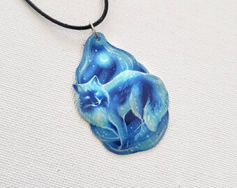 Harry Potter Inspired Fox Patronus Charm Totem Spirit Animal Guide Blue Galaxy Nebula Pendant Metal Necklace