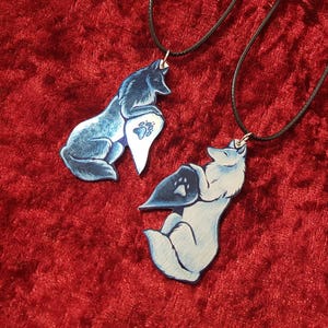 Black White Wolf Canine Dog Spiritual Duality Pair Bond Friendship Couple Valentine Metal Necklace Pendant image 4