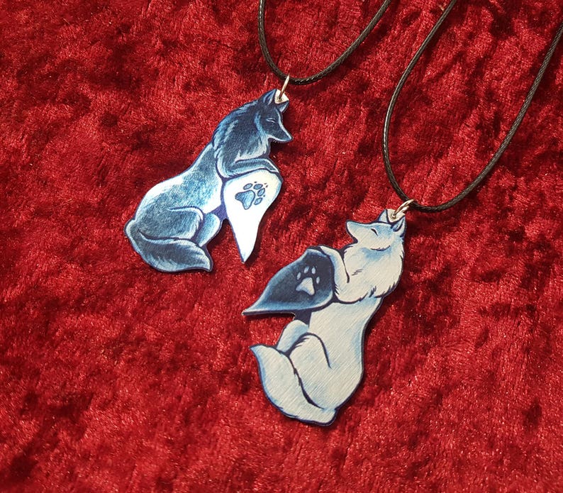 Black White Wolf Canine Dog Spiritual Duality Pair Bond Friendship Couple Valentine Metal Necklace Pendant image 4