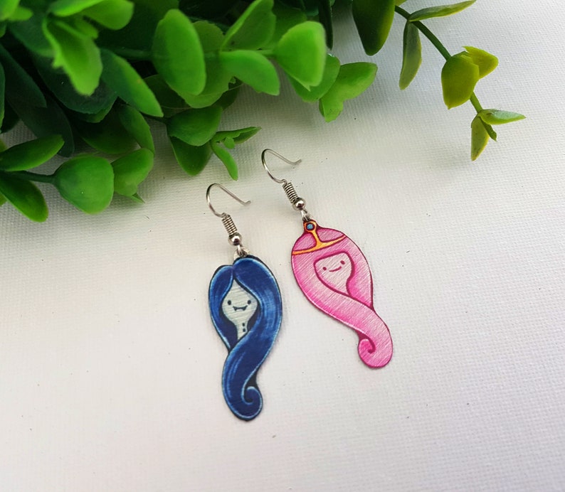 Princess Bubblegum Marceline Vampire Queen Adventure Time Cartoon Cute Kawaii Asymmetrical Metal Dangle Earrings image 4