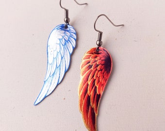 Angel Demon Wing Crowley Aziraphale Good Omens Heaven Hell Metal Earrings