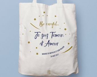 Personalised bag and pouch "Be careful... I am a witness of love" for a witness request, for a wedding announcement or an EVJF
