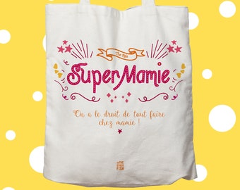Tote bag for a super grandma !, canvas bag, personalized gift,  tote bag Kids Name Tote, Changing Bag, nappy bag, bag market, handbag