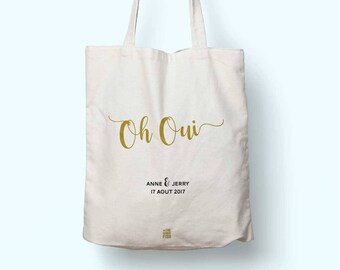 Personalised bag &quot;Oh Yes&quot; for a wedding or an EVJF, Tote bag for gift of witness or bridesmaid, for the bride and groom, French