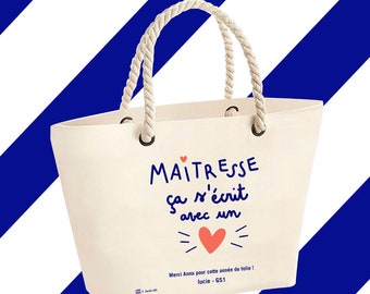 Tote bag - Maitresse, it's written with a heart - To personalise. end of year gift