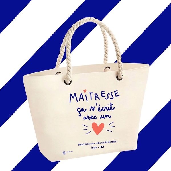 Sac Cabas - Maitresse ça s'écrit avec un cœur - À personnaliser. Cadeau de fin d'année