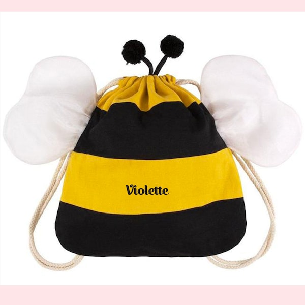 Sac à dos enfant personnalisé abeille, jaune et noir