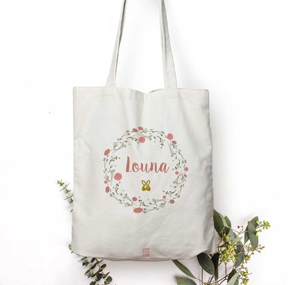 Tote Bag for Bridal Party Personalized with Floral Circle