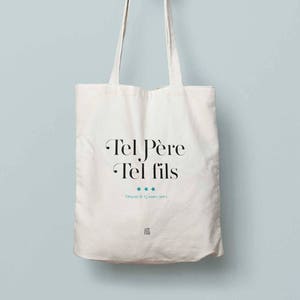 Sac "Tel père, tel fils / telle fille" à personnaliser avec la date, Tote bag pour la fête des pères, cadeau d'enfant, sac cabas français