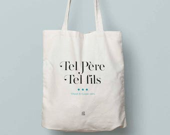 Sac "Tel père, tel fils / telle fille" à personnaliser avec la date, Tote bag pour la fête des pères, cadeau d'enfant, sac cabas français