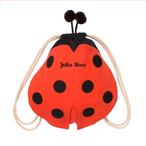 Custom baby ladybug, red and black backpack