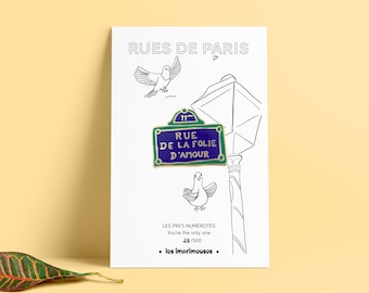 Pin, brooch, jewelry - Street sign - Rue de la folie d'amour - souvenir, small gift