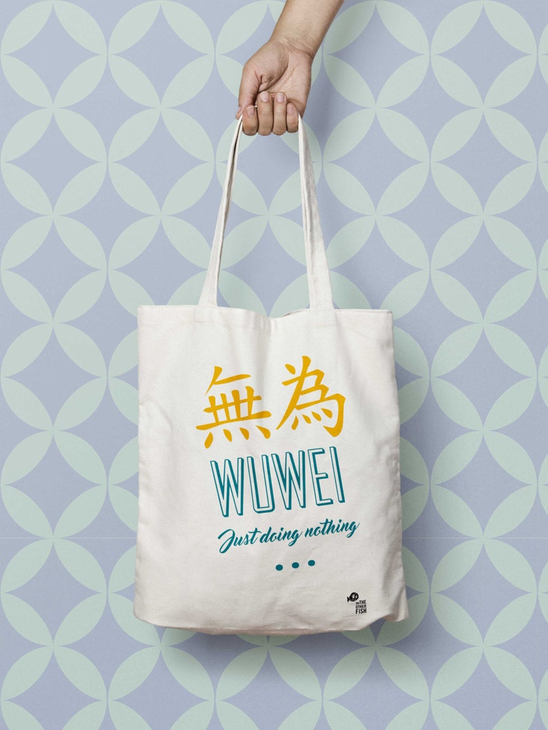 Tote bag Wu Wei handbag canvas tote bag budhism yoga bag taoism bag market tote bag