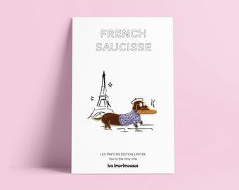 “French Sausage” Pin – Parisian Dachshund with a baguette