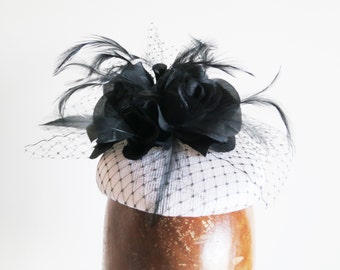 Benny Millinery - Black and cream fascinator