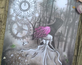 A5 Art Print - Runaway Princess - Fairytale Fantasy Art Time Forest Woodland Magical Story Childrens Moon