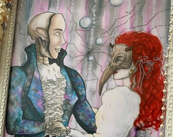 A4 Art Print - Masquerade Ball Labyrinth Inspired Grim Reaper and Fallen Angel Dark Fantasy Spooky Pastel Goth Witch Death Artist