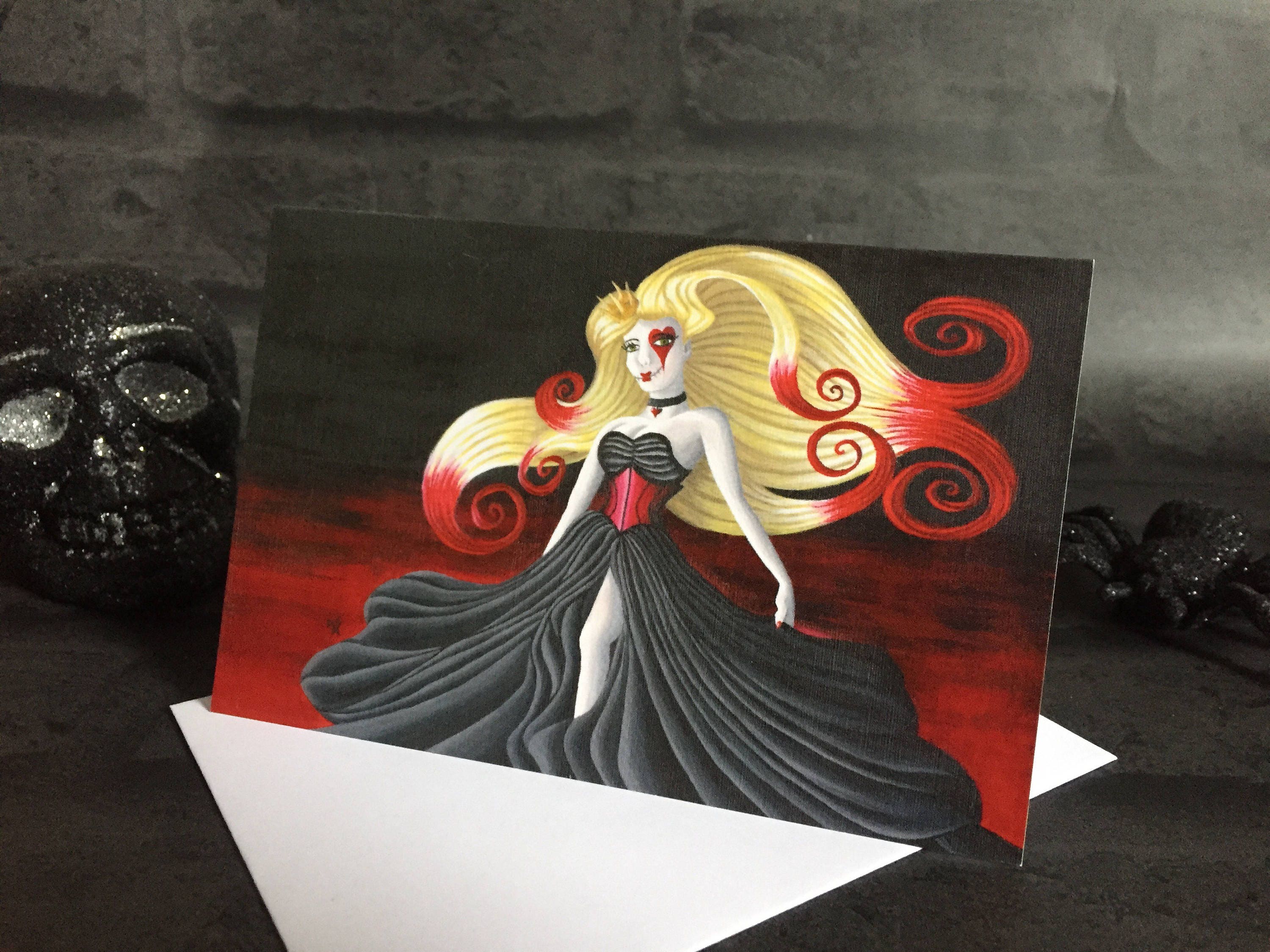 Sale Greeting Card Queen Of Hearts Dark Princess Goth Etsy