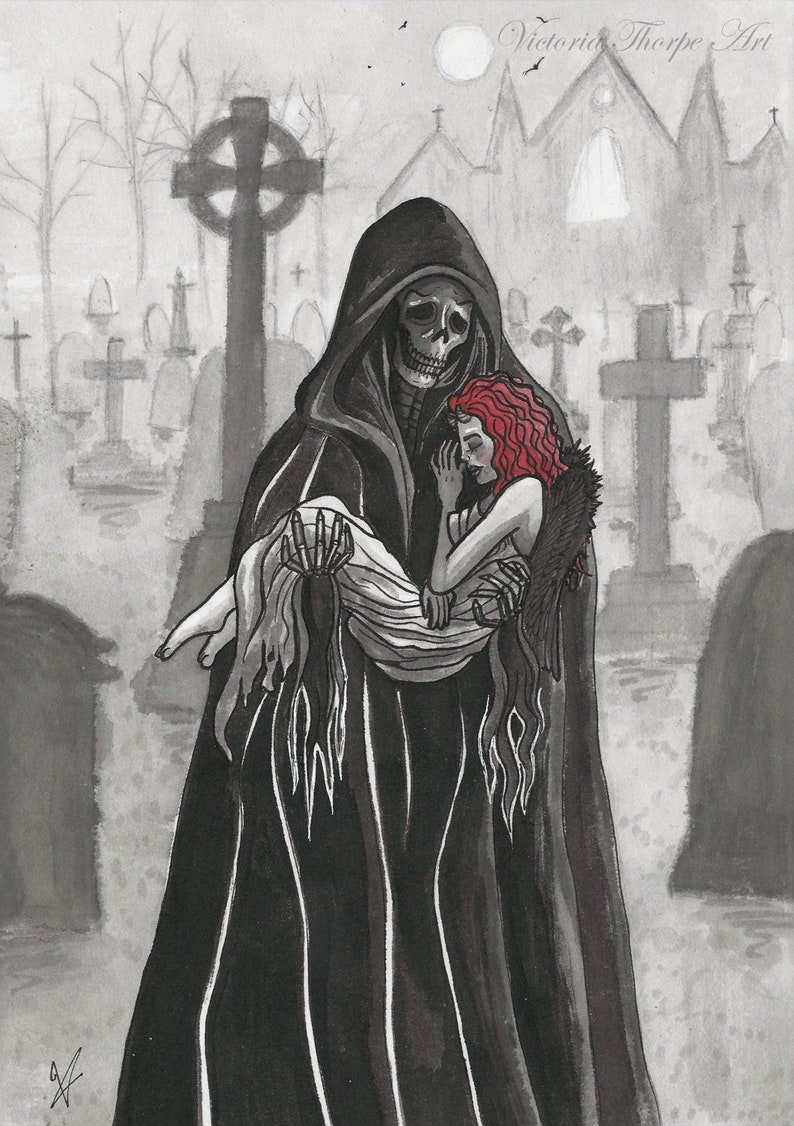 A5 Art Print Resurrection Grim Reaper and Fallen Angel image 1.