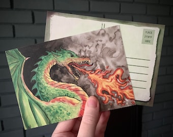 Dragon Postcard - Environmentally Friendly - Full Colour Both Sides - Decorative Small Art Print - Textured Fantasy Art