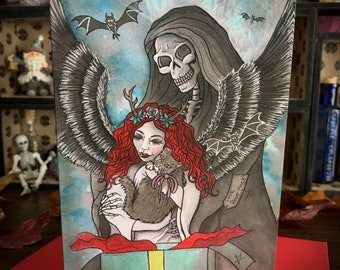 Alternative Christmas Card - Gift Zombie Kitten Cat Grim Reaper Gothic Goth Yule Yuletide Seasons Greetings Death Demon Girl Funny Parody