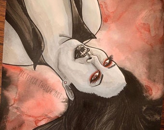A4 Art Print - Vampire - Dark Art Macabre Spooky Creptober Gothic Horror Halloween Drawing Ink Painting Goth Whitby Female Dracula