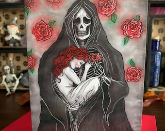 Greeting Card - Grim Reaper Gothic Goth Death Demon Girl Fallen Angel Fantasy Art Valentines Day Alternative Love valloween