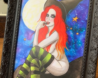 A4 Art Print - Curvy Witch - Bright Colours Halloween Dark Fantasy Spooky Pastel Goth