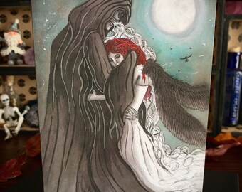 Greeting Card - Grim Reaper Gothic Goth Death Demon Fallen Angel Fantasy Art Valentines Day Alternative Love valloween couple Anniversary