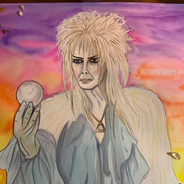 Original Kunst - Jareth aus dem Labyrinth Fan Aquarell Malerei Inktober Fantasy Art 80er Retro Goblin King