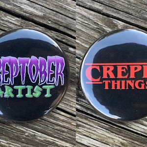 Pin Badges Creptober Artist Creppy Things Funny Parody Strange Drawathon Halloween Stocking Filler image 1