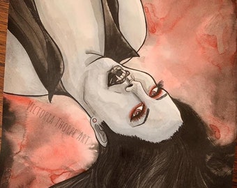 Original Art - Vampire - Watercolour and Ink Painting - Horror Halloween Fantasy Dark Macabre Gothic Goth Weird Creepy