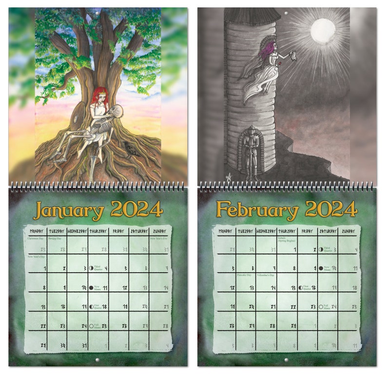 2024 Calendar With Moon Phases and Sabbats Fantasy Goddesses Calendar by Victoria Thorpe Art