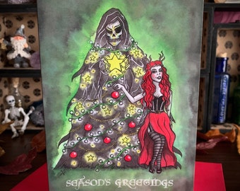 Alternative Christmas Card - Grim Reaper Gothic Goth Yule Yuletide Seasons Greetings Death Demon Girl Funny Parody