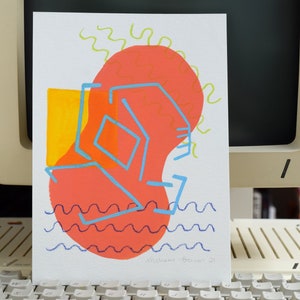 Apple 2c computer #03 - ORIGINAL - abstract painting - gouache - color pencil - posca pen