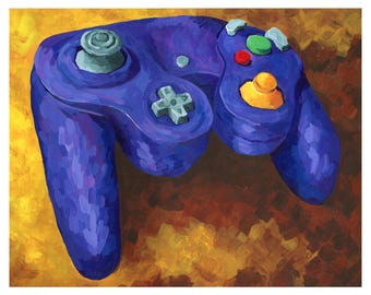 Nintendo Gamecube Controller Art Print: 1990s Gamer Gift (10x8 inches)