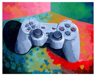 Playstation Controller Art Print: 1990s Gamer Gift (10x8 inches)