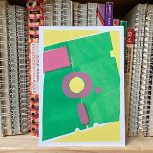 floppy disk monoprint - green and pink - one of a kind - handmade print - nerdy gift - vintage computer