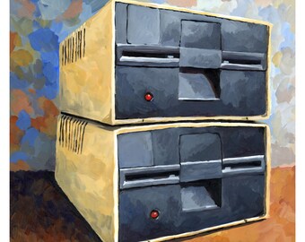 Apple 5.25 Disk 2 Drives - Giclee Reproduction - 10x8 inches - ready to frame