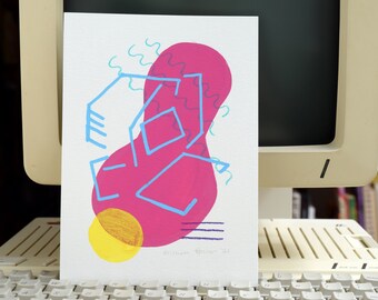 Apple 2c computer #07 - ORIGINAL - abstract painting - gouache - color pencil - posca pen