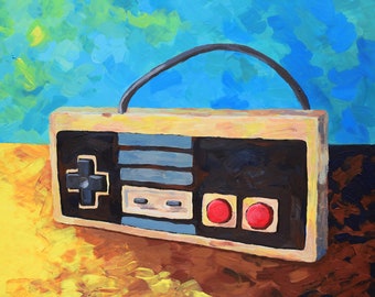 1980s Nintendo, NES controller - giclee fine art print of original painting - 10x8 inches - nerdy gamer office gift - wall hanging