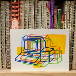 Apple 2+ computer #05 - ORIGINAL - painting - watercolor - color pencil - posca pen