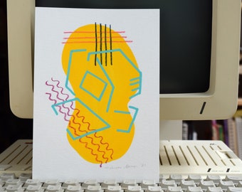 Apple 2c computer #08 - ORIGINAL - abstract painting - gouache - color pencil - posca pen