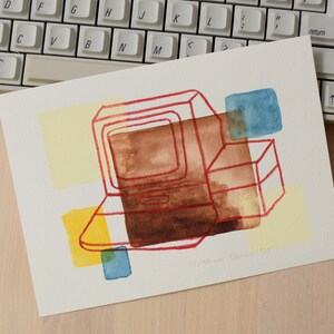 Apple 2+ computer #02 - ORIGINAL - painting - watercolor - color pencil - posca pen