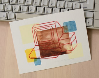 Apple 2+ computer #02 - ORIGINAL - painting - watercolor - color pencil - posca pen