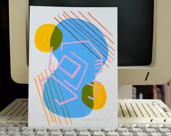 Apple 2c computer #04 - ORIGINAL - abstract painting - gouache - color pencil - posca pen