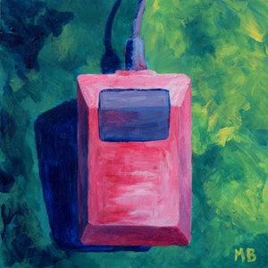Apple Mouse - pink and blue - Giclee Reproduction - 8x8 inches - ready to frame